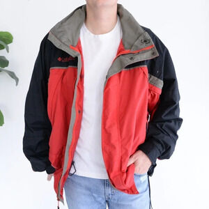 Columbia Vintage Fire Ridge Zip  Up Windbreaker Jacket ~Red and Black ~Xlarge